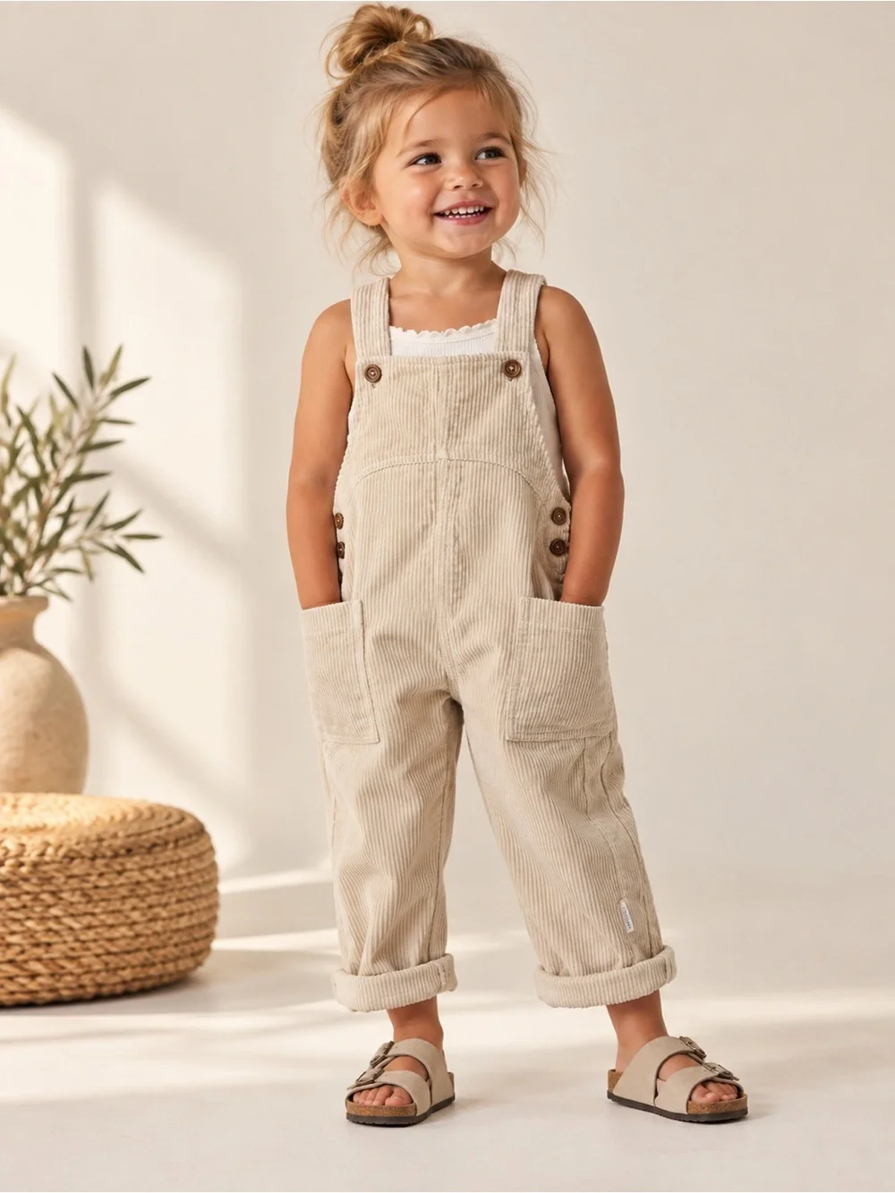 Kids Cream Corduroy Overalls